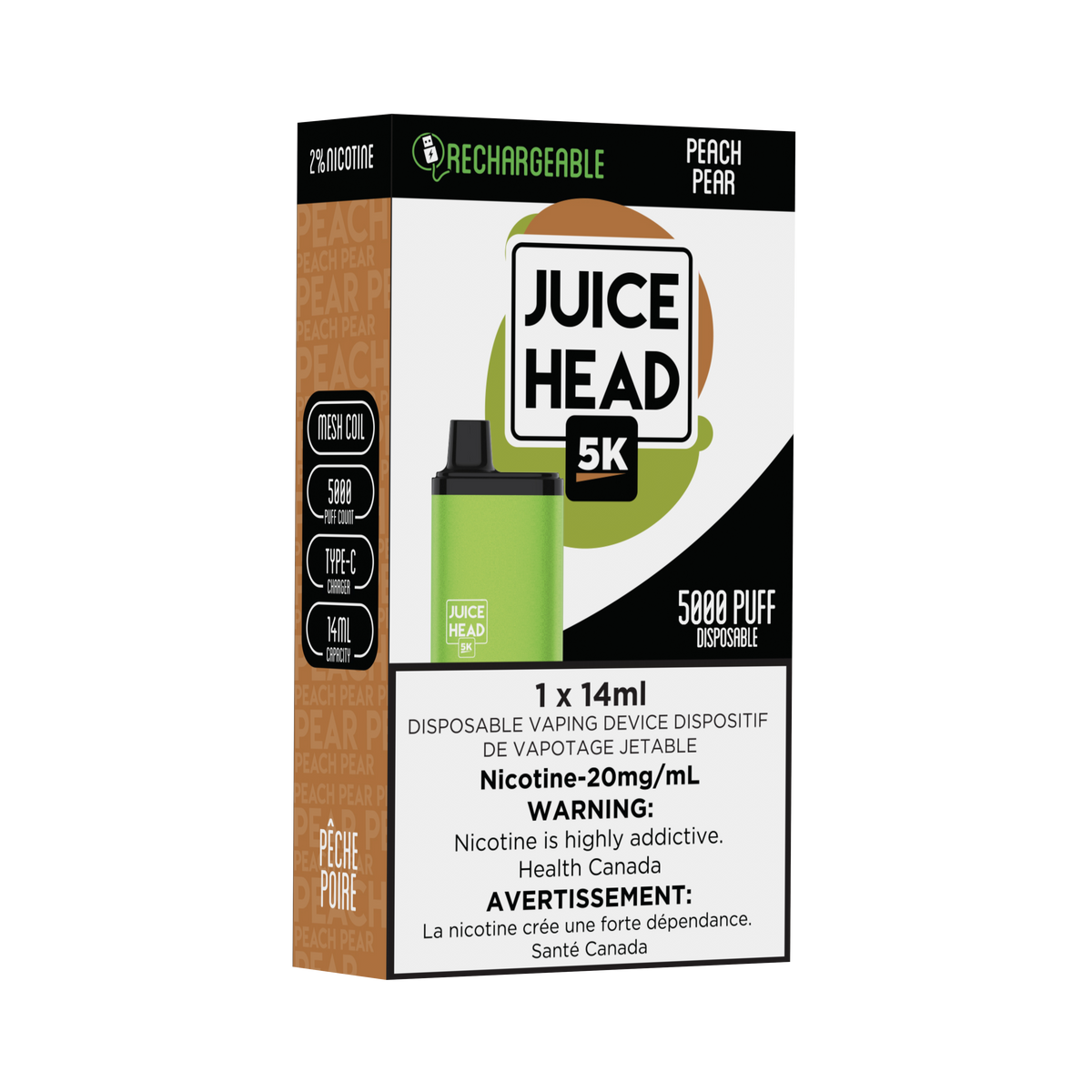 JUICE HEAD BARS 5K Puffs Peach Pear (Sold by Single Unit) Madman Liquids
